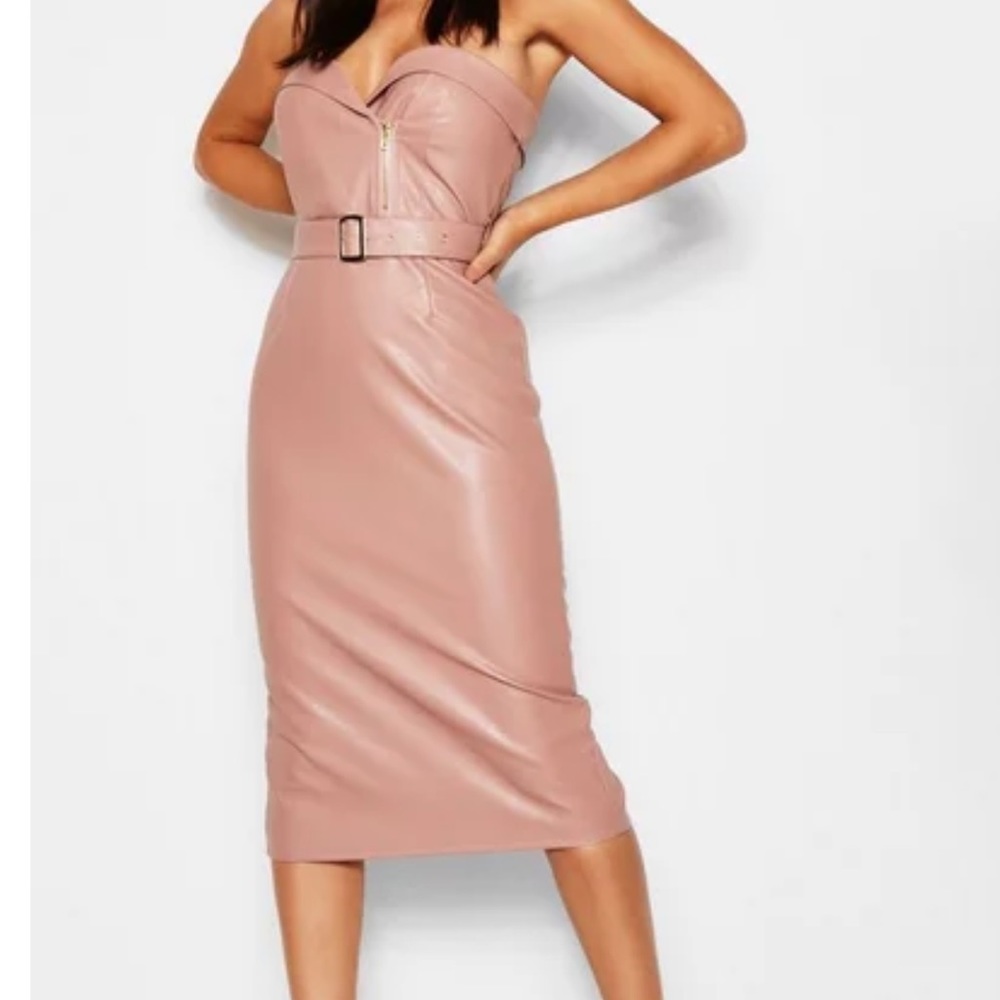 Boohoo Strapless Dress in Pink with Elegant Silhouette